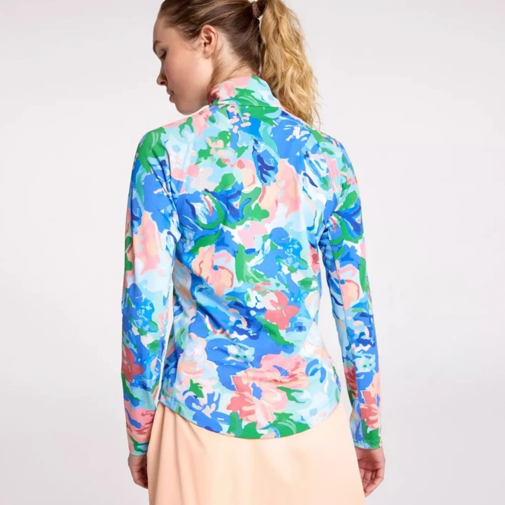 NWT Walter Hagen Blue Gouache Floral P11 Performance UV Protection Quarter Zip - Picture 4 of 9